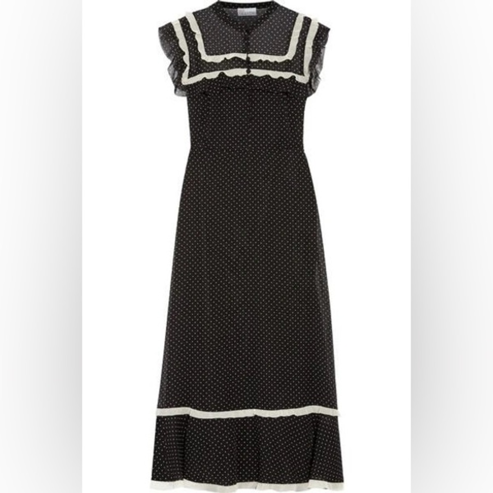 REDValentino polka-dot print ruffled crepe de chine midi dress